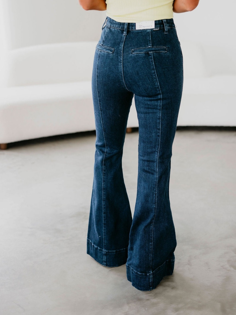 Special A Super Flare Jeans Size 11/30 Dark Wash Stretchy High Wasted Banded Hem - Picture 3 of 16